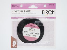 5m Roll of Cotton Tape- 6mm- Black