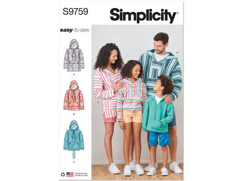 Great value Simplicity Pattern S9759 Children's, Teens' and Adults' Hoodie- Size A (XS - L / XS - XL) available to order online Australia