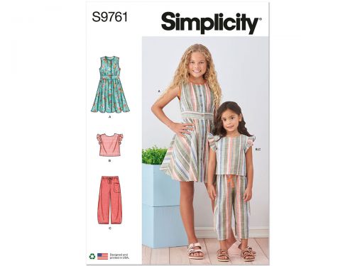 Great value Simplicity Pattern S9761 Children's and Girls' Dress, Top and Pants- Size K5 (7-8-10-12-14) available to order online Australia