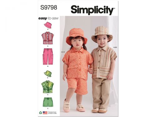 Great value Simplicity Pattern S9798 Toddlers' Top, Pants, Shorts And Hat In Three Sizes- Size A (1/2-1-2-3-4) available to order online Australia