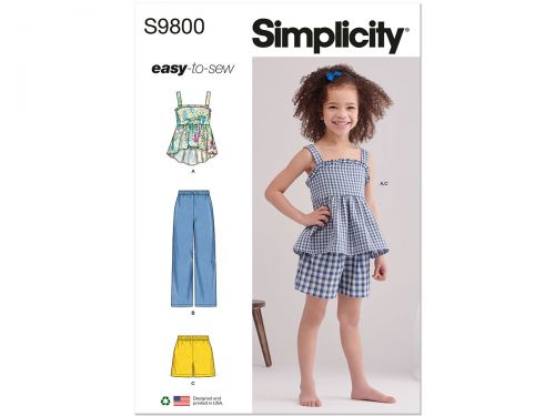 Great value Simplicity Pattern S9800 Children's Top, Pants And Shorts- Size A (3-4-5-6-7-8) available to order online Australia