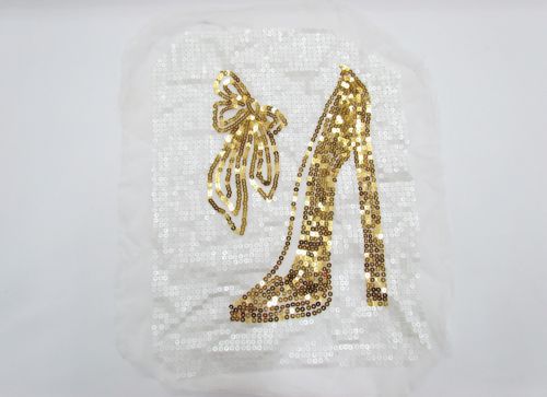Great value Heel & Bow Sequin Motif- White/Gold available to order online Australia