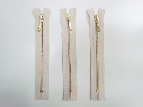 Great value 15cm Gold Metal Zipper Bundle- Beige Cream- Pack of 3 available to order online Australia