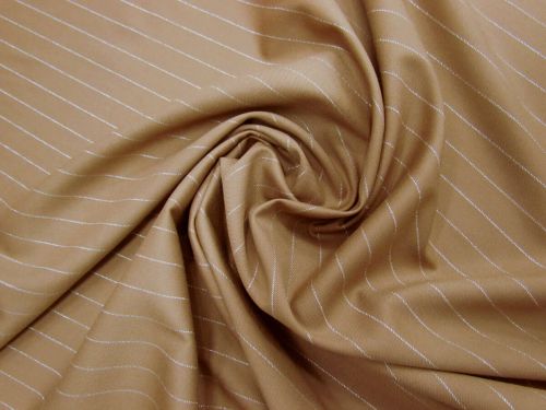 Great value Glittering Metropolis Lurex Pinstripe Suiting- Silver on Caramel #11468 available to order online Australia