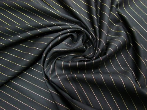 Great value Glittering Metropolis Lurex Pinstripe Suiting- Gold on Black #11469 available to order online Australia