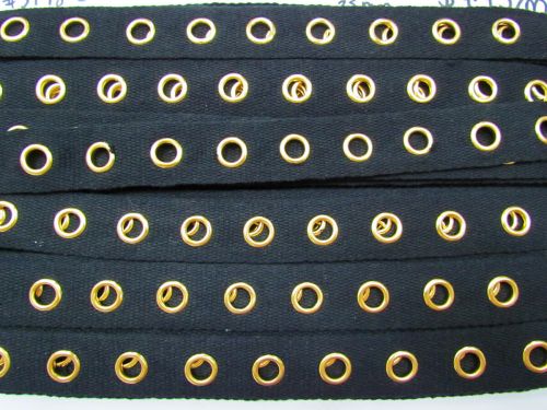 Great value 18m Roll of Cotton Eyelet Tape - Gold on Black #3448 available to order online Australia