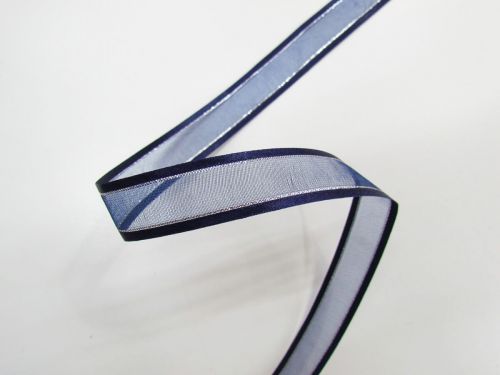 Great value 17mm Satin Edge Organza Ribbon- Navy And Silver #T240 available to order online Australia