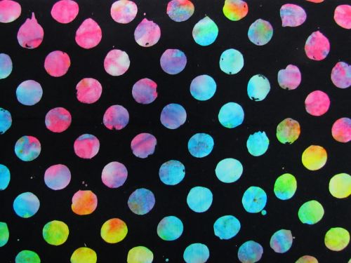 Great value Batik Cotton- Rainbow Spots- Black available to order online Australia