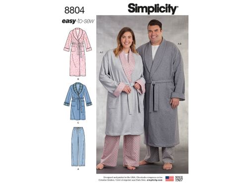 Great value Simplicity Pattern S8804 Women's and Men's Robe and Pants- Size AA (S-M-L) available to order online Australia