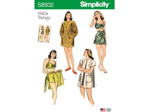 Great value Simplicity Pattern S8932 Misses' Vintage Bikini Top, Shorts, Wrap, Skirt and Coat- Size 4-6-8-10-12 available to order online Australia