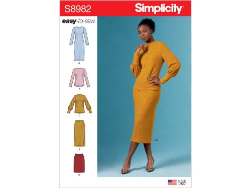 Great value Simplicity Pattern S8982 Misses' Knit Two Piece Sweater Dress, Tops, Skirts- Size 14-16-18-20-22 available to order online Australia