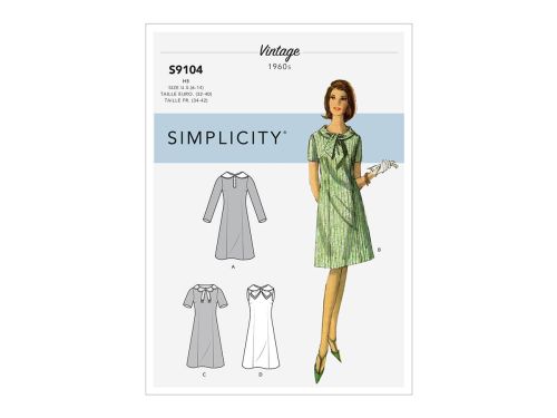 Great value Simplicity Pattern S9104 Misses' Vintage Dresses With Sleeve & Neckline Variation- Size H5 (6-8-10-12-14) available to order online Australia