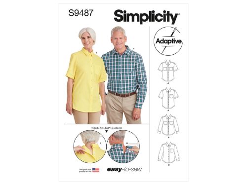 Great value Simplicity Pattern S9487 UNISEX ADAPTIVE SHIRT- Size A (XS-S-M-L-XL) available to order online Australia