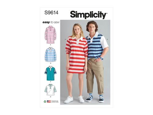 Great value Simplicity Pattern S9614 TEEN, MISS, MEN SHIRTS- Size A (XXS-XS-S-M-L-XL-XXL) available to order online Australia