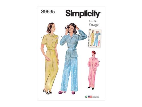 Great value Simplicity Pattern S9635 Misses' Vintage Lounge Top and Pants- Size H5 (6-8-10-12-14) available to order online Australia