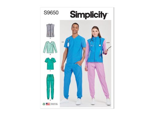 Great value Simplicity Pattern S9650 Unisex Knit Scrubs- Size A (XXS-XS-S-M-L-XL-XXL) available to order online Australia