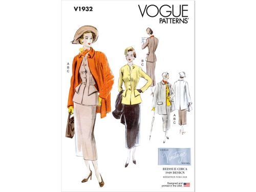 Great value Vogue Pattern V1932 Misses' Vintage Suit and Coat- Size 8-10-12-14-16 available to order online Australia