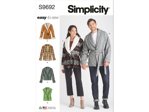 Great value Simplicity Pattern S9692 UNISEX JACKET, VEST, AND BELT- Size A (XS-S-M-L-XL-XXL) available to order online Australia