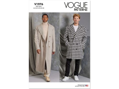 Great value Vogue Pattern V1976 Men's Coat In Two Lengths- Size AA (34-36-38-40-42) available to order online Australia