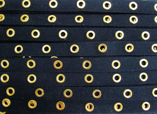 Great value 18m Roll of 16mm Cotton Eyelet Tape- Navy/Gold #436 available to order online Australia