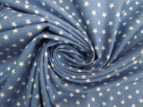 Great value Star Studded Cotton Chambray- Mid Blue #12219 available to order online Australia