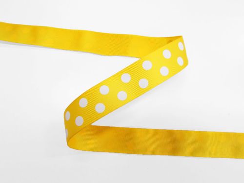 Great value 25mm Spots Ribbon- Yellow #T656 available to order online Australia