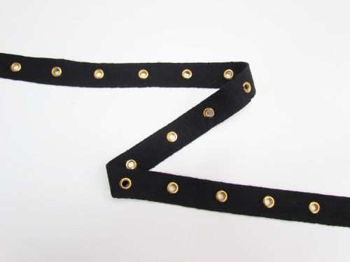 Great value 20mm Gold Eyelet Cotton Herringbone Tape- Black #T762 available to order online Australia