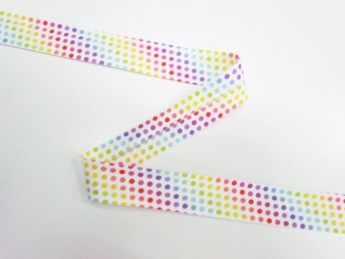 Great value 25mm Cotton Bias Binding- 1/8 Dot- White Rainbow- DVBB3048 available to order online Australia
