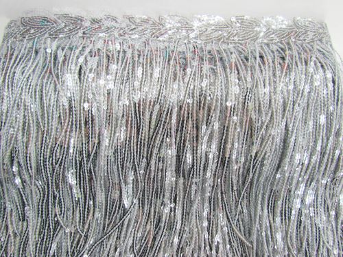Great value 190mm Shimmy Sequin Fringe Trim- Silver #T836 available to order online Australia