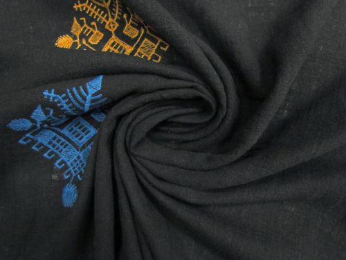 Great value Midnight Crest Embroidered Cotton Gauze- Black #13401 available to order online Australia