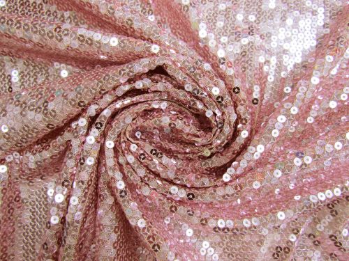 Great value 1m Piece- Embroidered Sequins On Stretch Mesh- Fairy Pink #13534 available to order online Australia