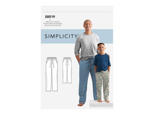 Great value Simplicity Pattern S8519 Boys' and Men's Slim Fit Lounge Trousers- Size A (S - L / XS - XL) available to order online Australia