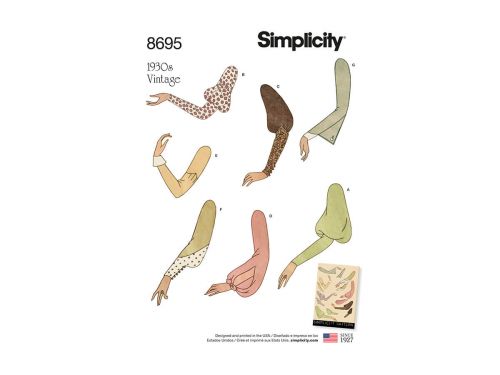 Great value Simplicity Pattern S8695 Women's Vintage Set of Sleeves- Size A (10-12-14-16-18-20-22) available to order online Australia