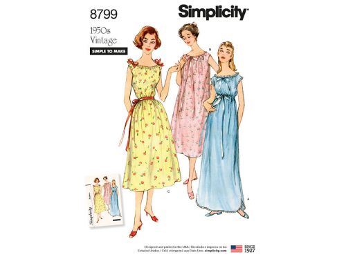 Great value Simplicity Pattern S8799 Misses' Vintage Nightgowns- Size A (XS-S-M-L-XL) available to order online Australia