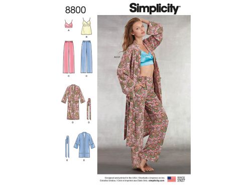 Great value Simplicity Pattern S8800 Misses' Robe, Pants, Top and Bralette- Size A (XS-S-M-L-XL) available to order online Australia
