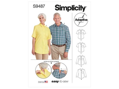 Great value Simplicity Pattern S9487 UNISEX ADAPTIVE SHIRT- Size A (XS-S-M-L-XL) available to order online Australia