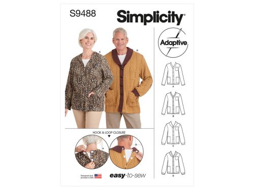 Great value Simplicity Pattern S9488 UNISEX ADAPTIVE CARDIGAN- Size A (XS-S-M-L-XL) available to order online Australia