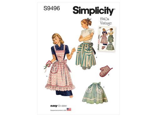 Great value Simplicity Pattern S9496 MISSES' VINTAGE APRON- Size OS (ONE SIZE) available to order online Australia