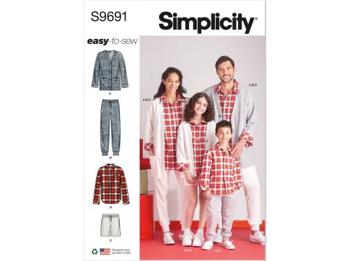 Great value Simplicity Pattern S9691 GIRLS', BOYS' AND ADULTS' LOUNGE SHIRT, CARDIGAN,- Size BB (XS-S-M-L-XL) available to order online Australia