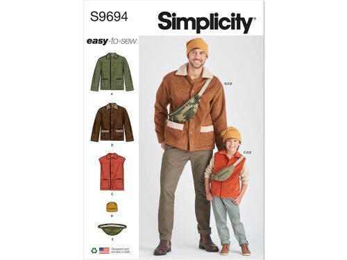 Great value Simplicity Pattern S9694 BOYS' AND MEN'S JACKET, VEST, HAT AND CROSSBODY BA- Size A (S - L / S - XL) available to order online Australia