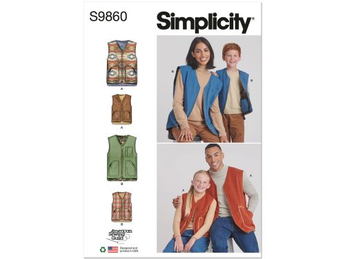 Great value Simplicity Pattern S9860 CHILDREN'S, TEENS' AND ADULTS' LINED VESTS- Size A (XS - L / XS - XL) available to order online Australia