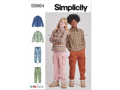 Great value Simplicity Pattern S9864 GIRLS' AND BOYS' SHIRT AND CARGO PANTS- Size A (7-8-10-12-14) available to order online Australia
