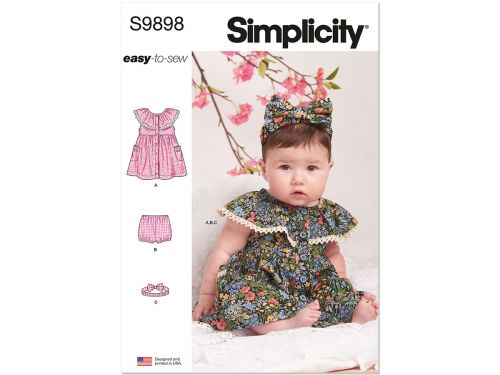 Great value Simplicity Pattern S9898 BABIES' DRESS, PANTY AND HEADBAND- Size A (XXS-XS-S-M-L) available to order online Australia