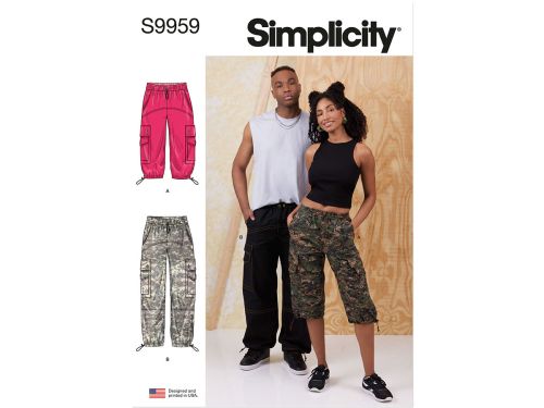 Great value Simplicity Pattern S9959 UNISEX CARGO PANTS- Size A (XS-S-M-L-XL-XXL) available to order online Australia