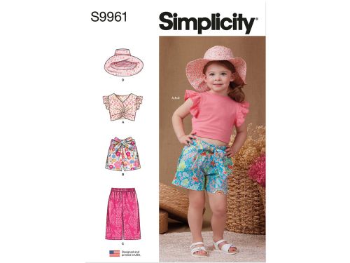 Great value Simplicity Pattern S9961 TODDLERS' SHORTS, PANTS, HAT AND KNIT TOP- Size A (1/2-1-2-3-4) available to order online Australia