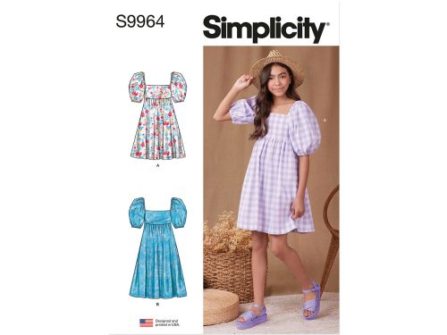 Great value Simplicity Pattern S9964 GIRLS' DRESS WITH BACK BODICE AND LENGTH VARIATIONS- Size A (7-8-10-12-14) available to order online Australia
