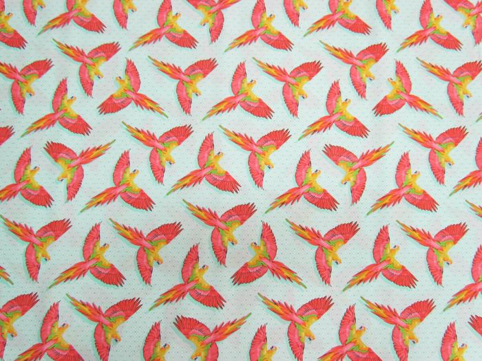 Daydreamer Macaw Ya Later Mango - Tula Pink - PER QUARTER METRE Daydreamer Macaw Ya Later Mango - Tula Pink - PER QUARTER METRE