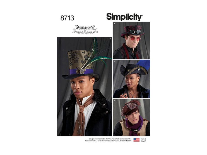 Simplicity Pattern S8713 Men's Hats in Three Sizes- Size A (S-M-L
